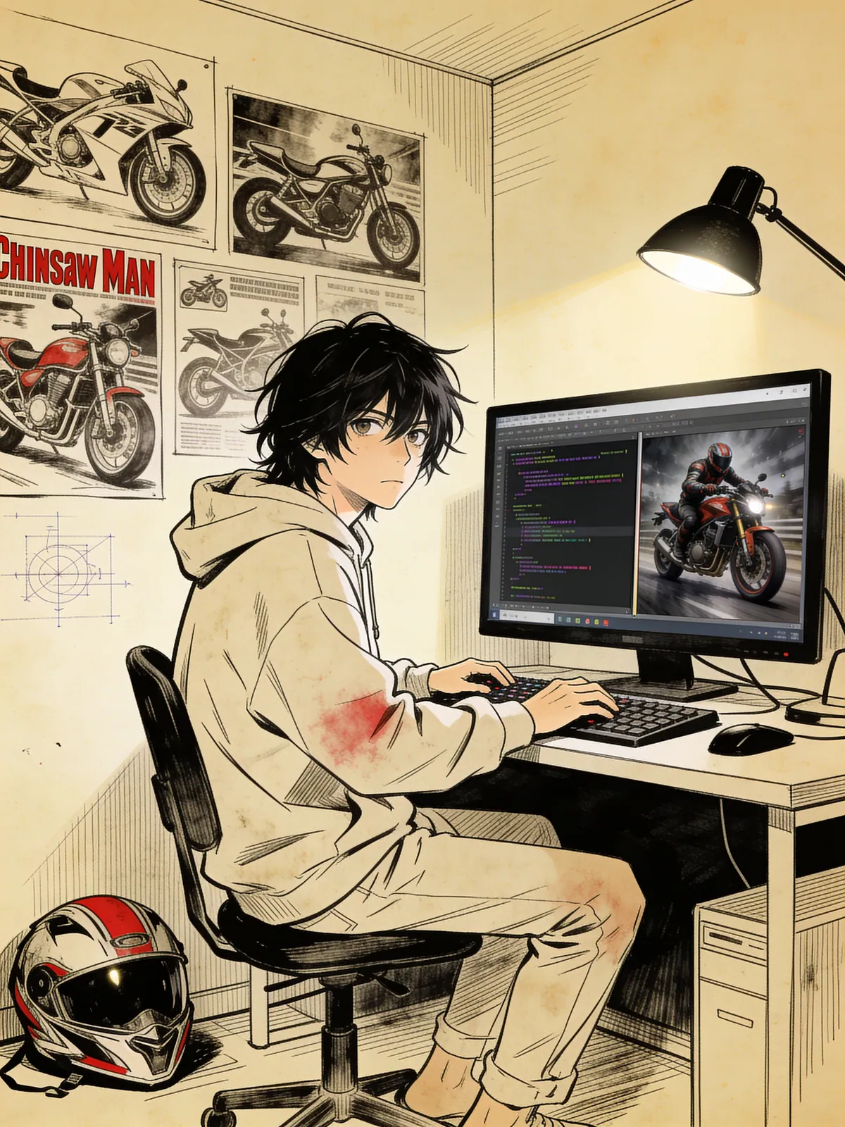 The motorcycle site — teenage build.